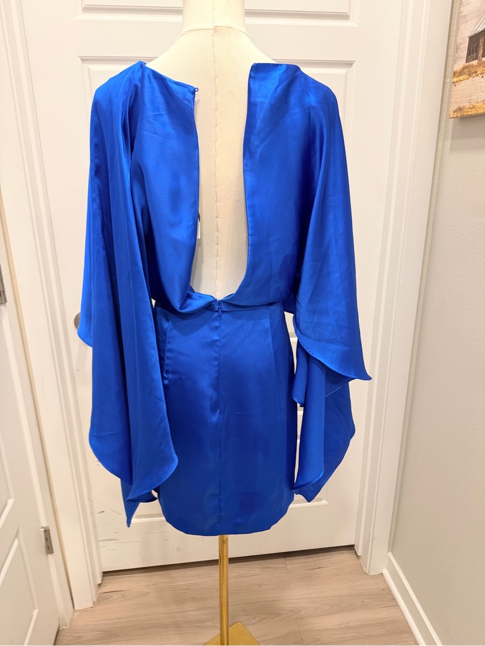 Zara Royal Blue Satin Cape-Sleeve Dress NWT - Picture 6 of 11